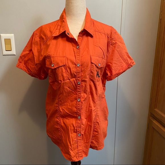 Harley Davidson Orange Biker Top Size Large - Picture 1 of 6